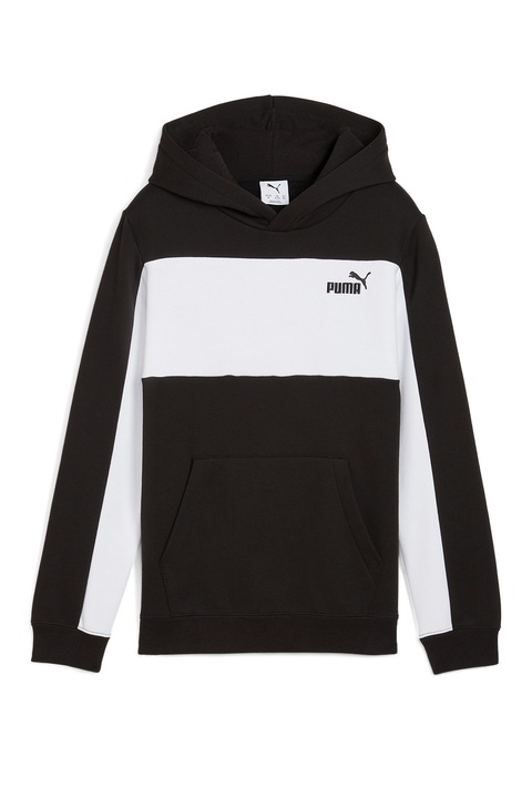 Puma, Худи с джоб кенгуру и цветен блок, Бял/Черен