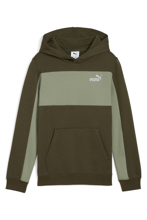 Puma, Худи с джоб кенгуру и цветен блок, Тъмно каки/Зелени аспержи
