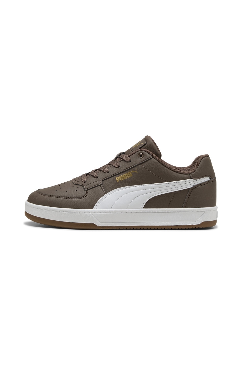 Puma, Pantofi sport Caven 2.0 de piele ecologica, Alb, Maro fango, 8