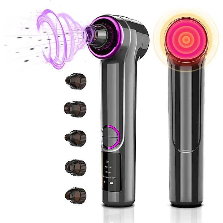 Mitesszer eltávolító, 5 tisztítófej, 3 sebességfokozat, fekete