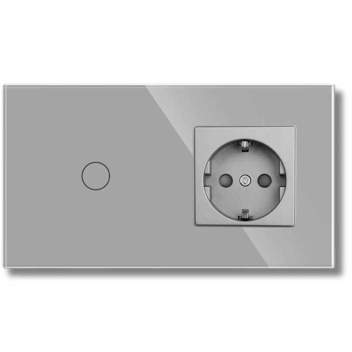 Intrerupator touch si Priza, Rama sticla securizata, iUni 1Y, LED, Silver