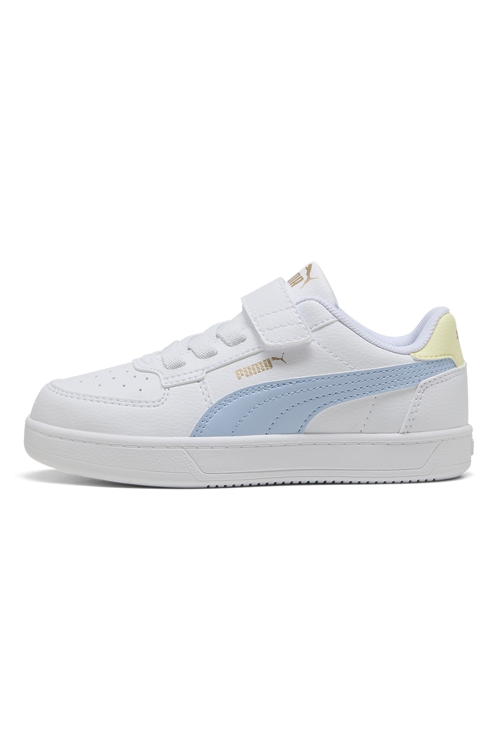 Puma, Pantofi sport Caven 2.0 de piele ecologica, Alb, Galben pal, Albastru deschis, 31 EU