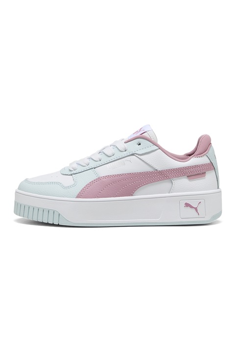 Puma, Pantofi sport Carina Street Jr. de piele si piele ecologica, Alb/Roz inchis/Albastru deschis