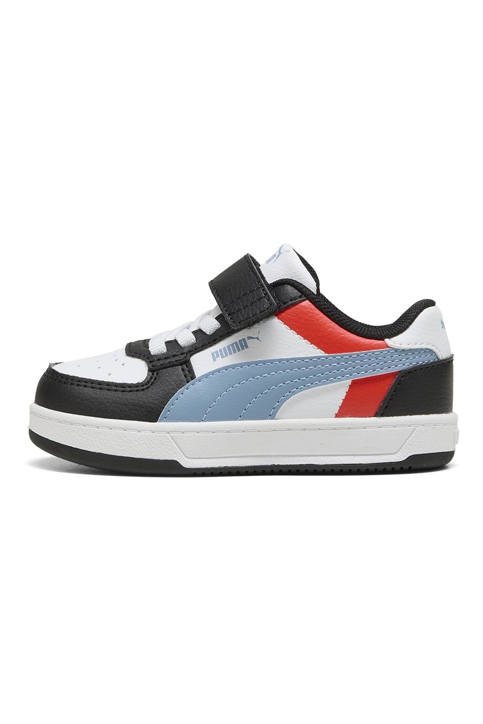 Puma, Pantofi sport Caven 2.0 cu velcro si model colorblock, Alb, Negru, Albastru prafuit, 20 EU
