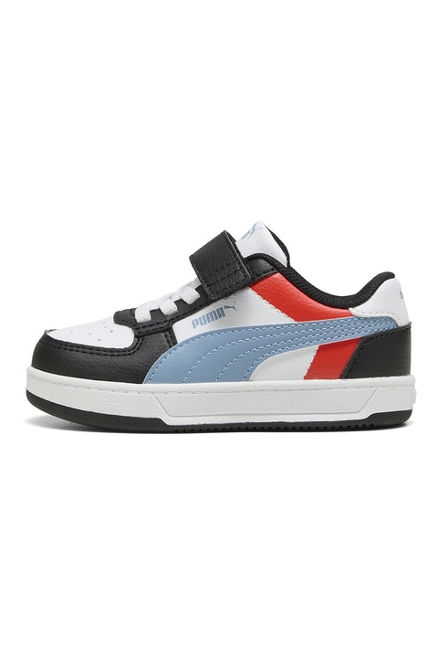 Puma, Pantofi sport Caven 2.0 cu velcro si model colorblock, Alb, Negru, Albastru prafuit, 19 EU