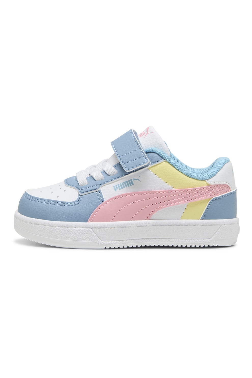 Puma, Pantofi sport Caven 2.0 cu velcro si model colorblock, Galben, Roz, Albastru deschis, 22 EU