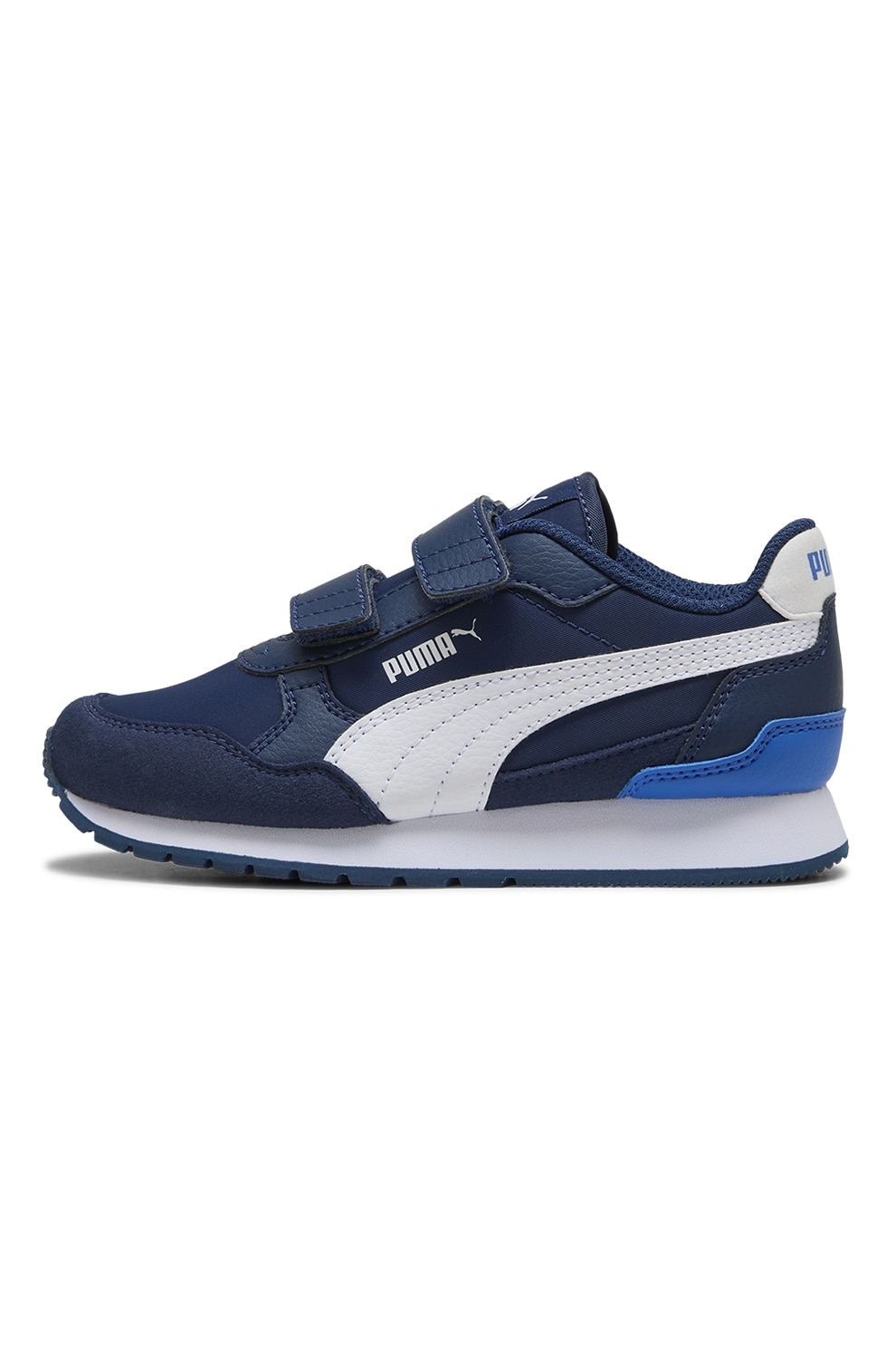 Puma, Pantofi sport ST Runner v4 NL cu inchidere velcro, Alb, Albastru inchis, 33 EU