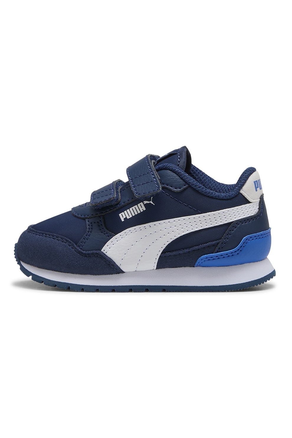 Puma, Pantofi sport ST Runner v4 NL cu inchidere velcro, Alb, Bleumarin, 23 EU