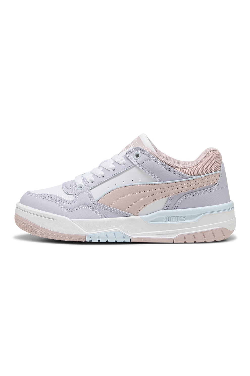 Puma, Pantofi sport Rebound Retro cu insertii de piele, Alb, Lila, Roz pal, 38.5 EU