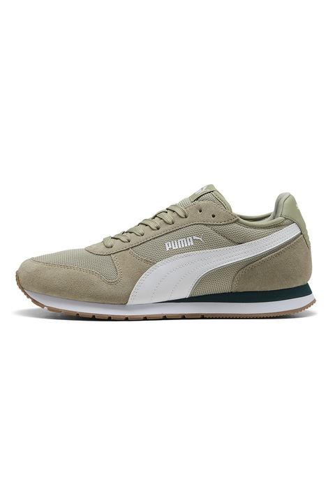 Puma, Pantofi sport St Miller de piele intoarsa si plasa, Alb/Kaki