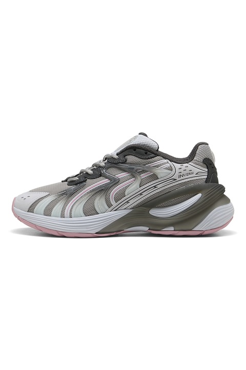 Puma, Pantofi sport Inverse wedge cu garnituri de piele, Gri deschis/Gri inchis