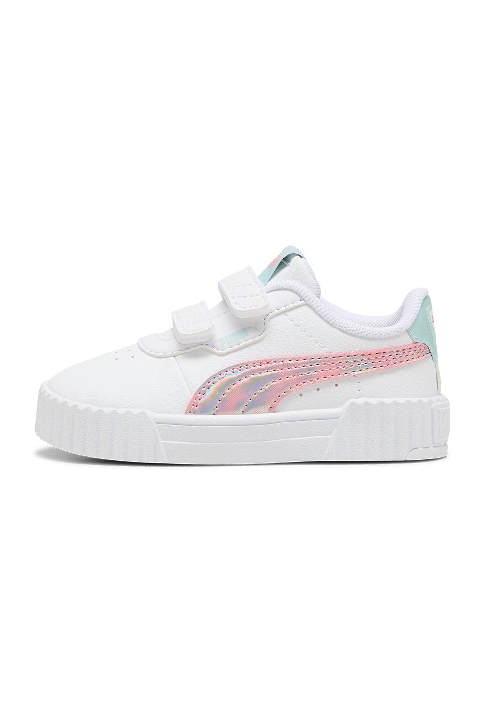 Puma, Pantofi din piele ecologica cu velcro, Alb, Roz deschis, Verde menta, 20 EU