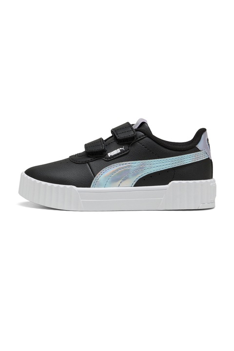 Puma, Pantofi sport low-cut Carina 3.0 din piele ecologica, Negru/Albastru deschis
