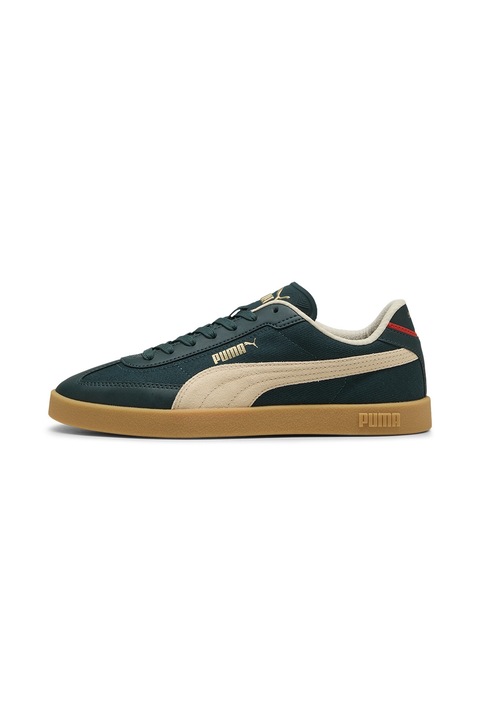 Puma, Pantofi sport din piele si material textil Club II Era, Verde englez/Crem