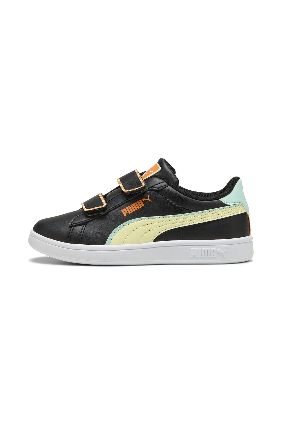 Puma, Tenisi din piele ecologica cu velcro Smash 3.0, Negru, Galben, Portocaliu, 29 EU