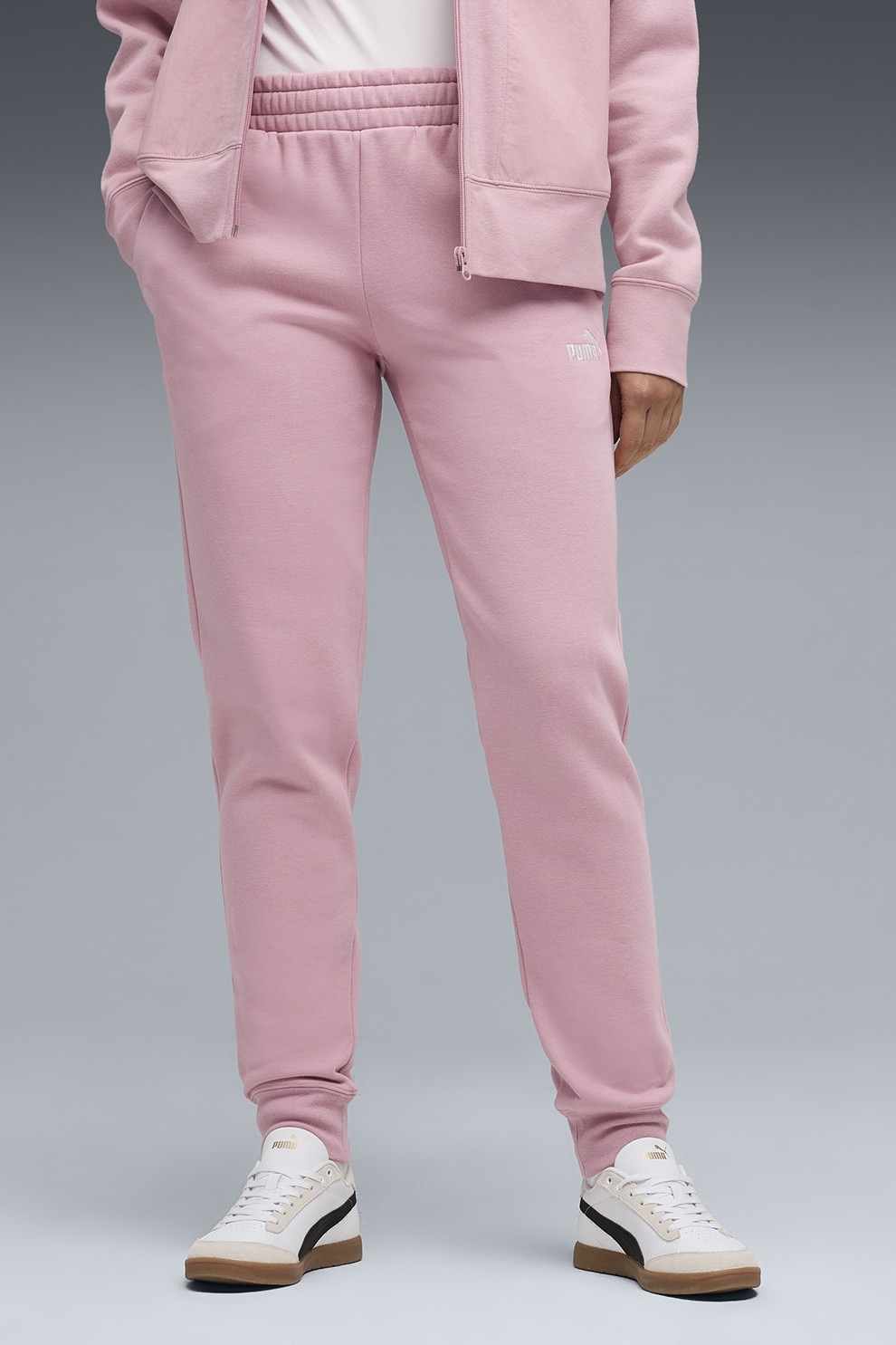 Puma, Pantaloni de trening regular-fit din amestec de bumbac cu snururi, Roz prafuit, XS