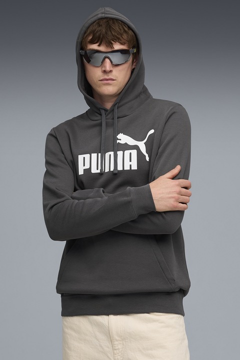 Puma, Hanorac cu logo Essentials, Alb/Gri inchis