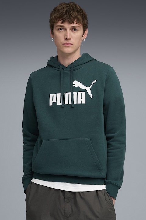Puma, Hanorac cu logo Essentials, Alb/Verde inchis