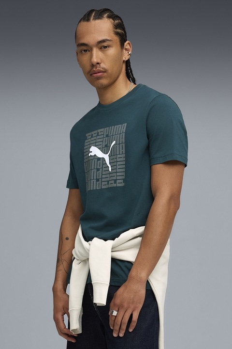 Puma, Tricou regular-fit cu imprimeu logo, Verde inchis