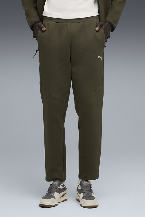 Puma, Pantaloni de trening conici si buzunare laterale, Verde masliniu
