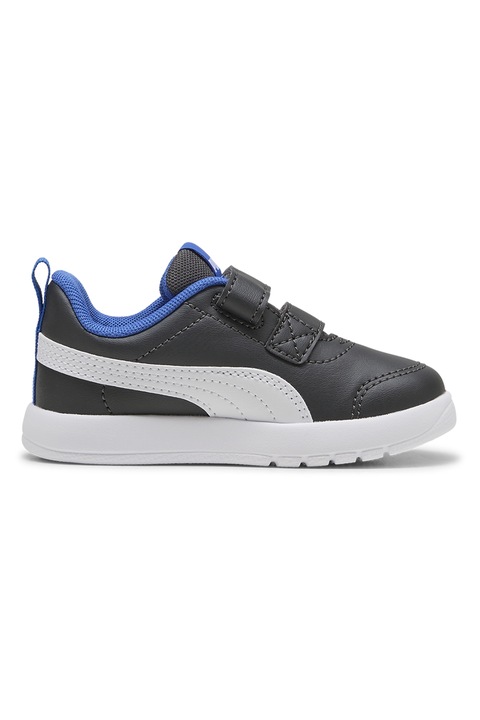 Puma, Pantofi sport Courtflex din piele ecologica cu velcro, Alb, Negru, Albastru royal, 25 EU