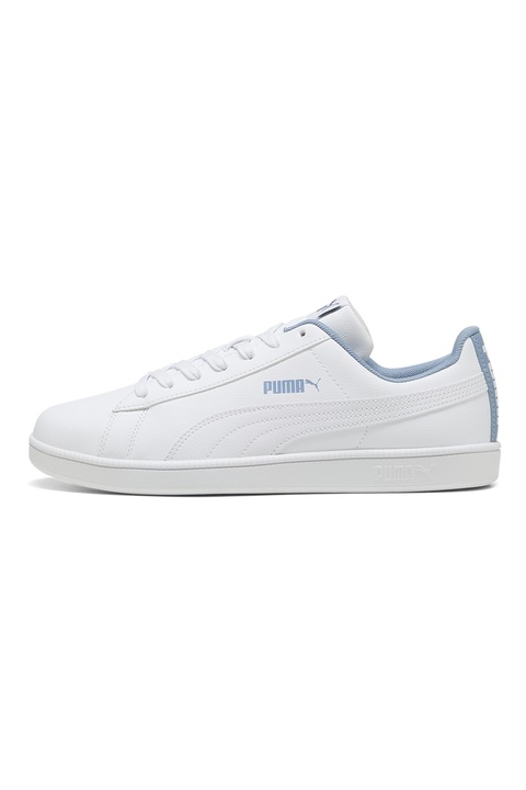 Puma, Pantofi sport de piele ecologica cu talpa plata, Alb/Albastru prafuit