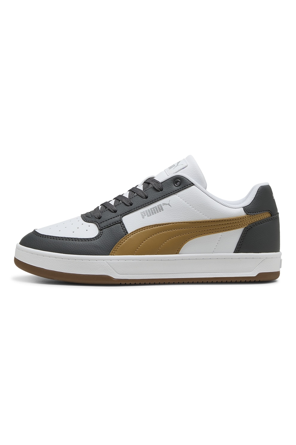 Puma, Pantofi sport Caven 2.0 de piele ecologica, Alb, Caramel, Gri inchis, 11