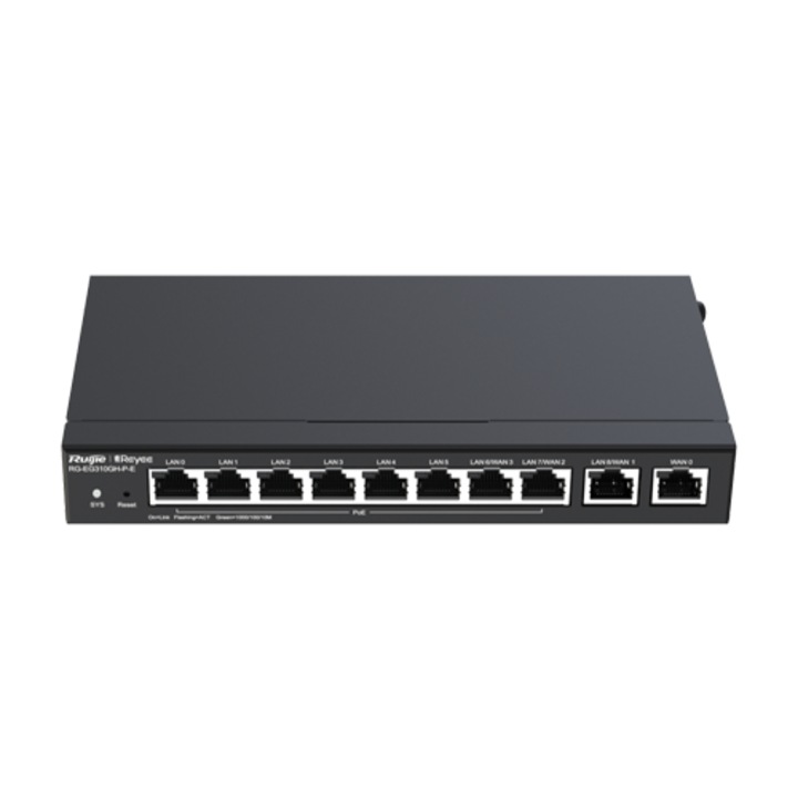 Router 8 x RJ45 1G PoE, 2 x RJ45 1G, Buget PoE 110W, Multi-WAN, Cloud Management - Ruijie RG-EG310GH-P-E
