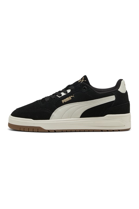 Puma, Pantofi sport Shuffle Downtown de piele intoarsa, Negru/Maro nisip