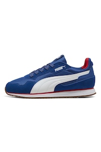 Puma, Pantofi sport Softride St Miler cu garnituri de piele intoarsa, Alb, Albastru royal, 10