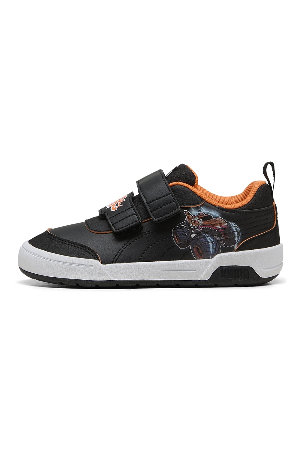 Puma, Pantofi sport Multiflex 2 Hot Wheels cu velcro, Negru, Portocaliu, 28.5 EU