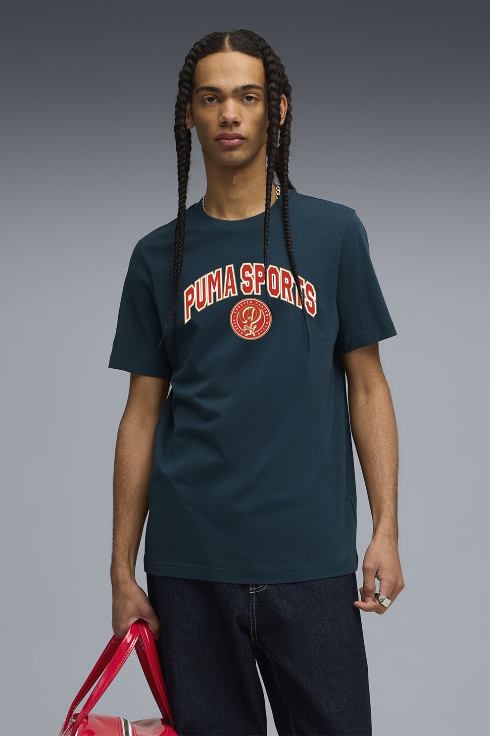 Puma, Tricou cu decolteu la baza gatului si imprimeu text, Verde englez, L