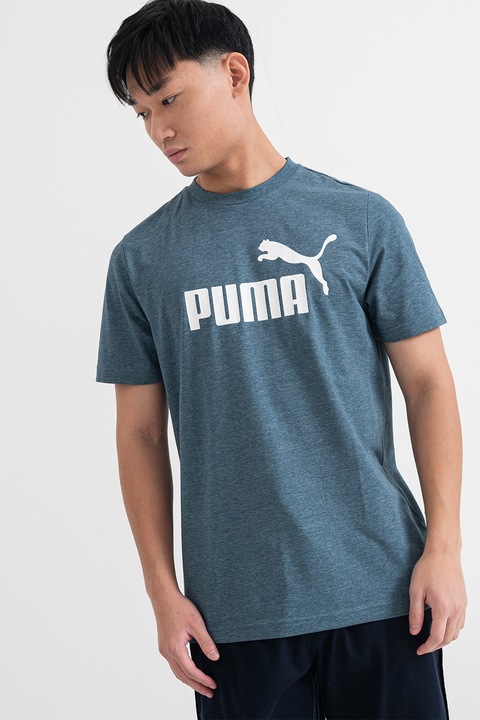 Puma, Тениска с овално деколте и лого, Бял/Бледозелен