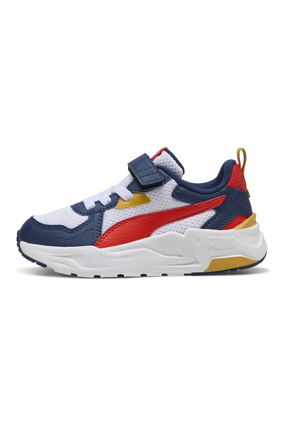 Puma, Pantofi sport Trinity Lite AC+ PS cu velcro, Rosu, Alb, Bleumarin, 32.5 EU