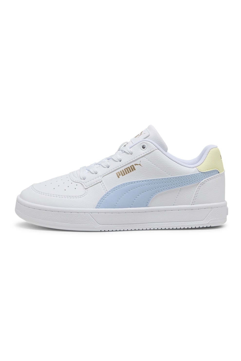 Puma, Pantofi sport Caven 2.0 de piele ecologica, Alb optic, Albastru glaciar, 36 EU
