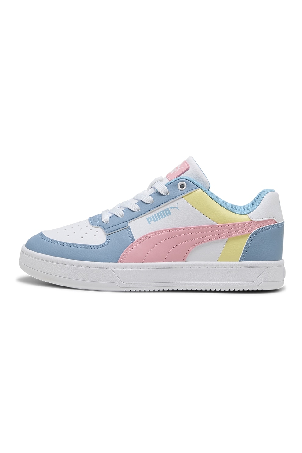 Puma, Pantofi sport Caven 2.0 cu model colorblock, Alb, Roz deschis, Albastru glaciar, 39 EU