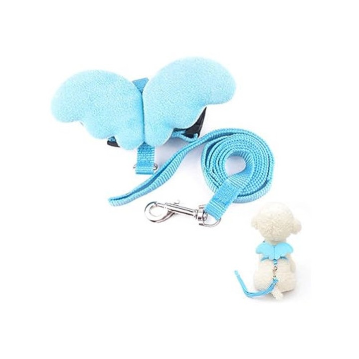 Ham cu lesa pentru pisici si caini de talie mica, cu aripi de inger, reglabila, Bleu