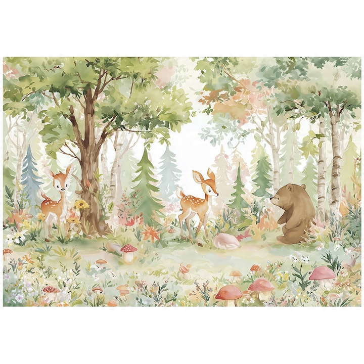 Gyerek fotótapéta, erdő, állatok, fák, modern, falra, gyerekeknek, tapéta, fal, dekoráció, 200x140 cm, 15743VX4