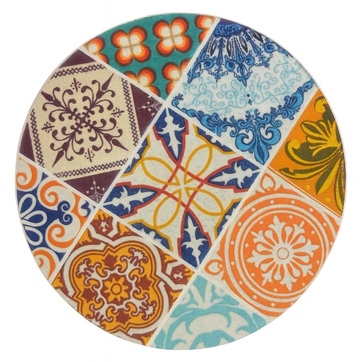 Set 4 suporturi pahare din ceramica, antiderapant, protejeaza suprafetele, utilizare casnica, decorativa, 10.5 cm, Portocaliu/Alb