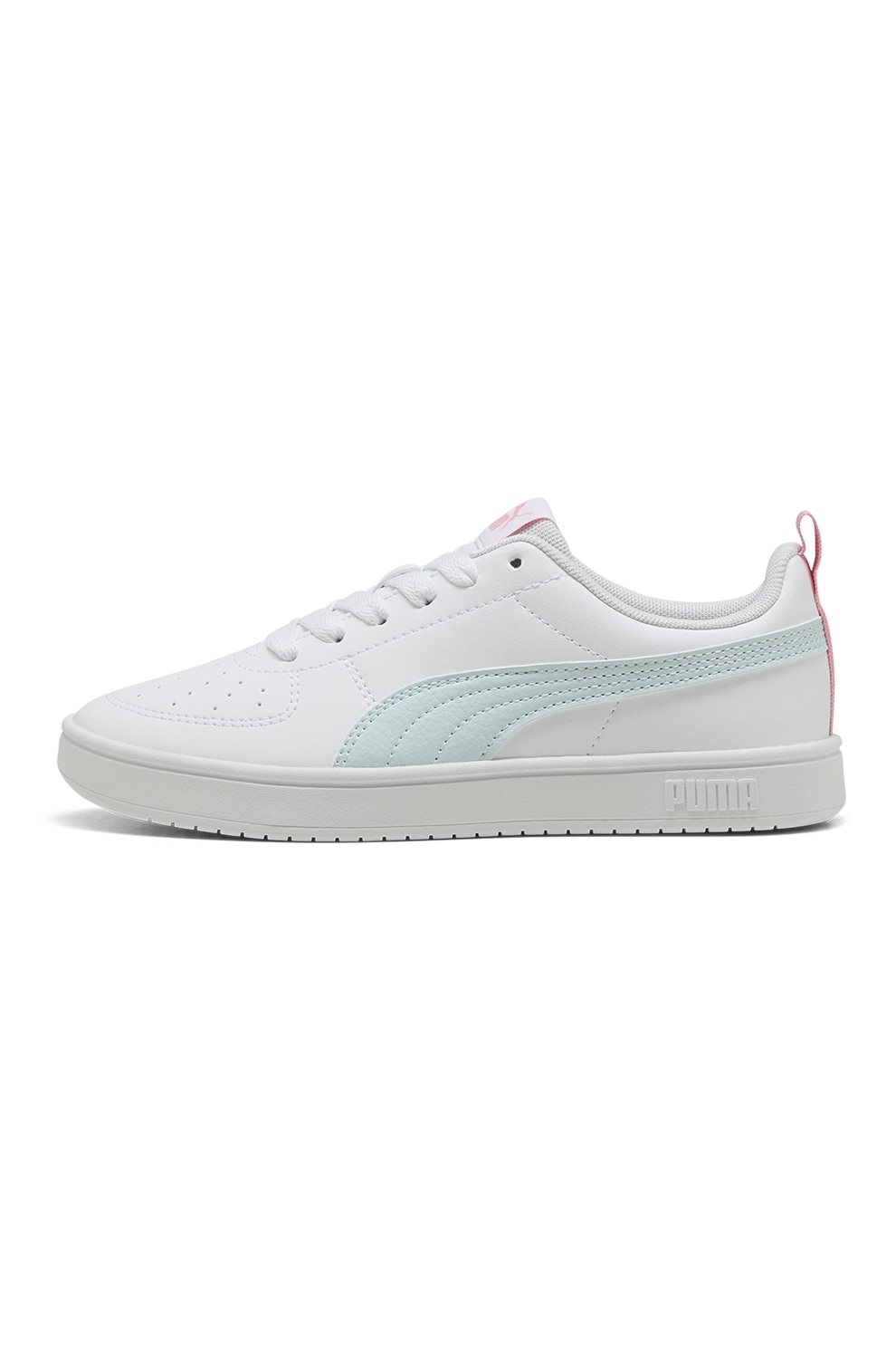 Puma, Pantofi sport Rickie low-cut din piele ecologica cu perforatii, Alb, Albastru glaciar, Roz, 39 EU