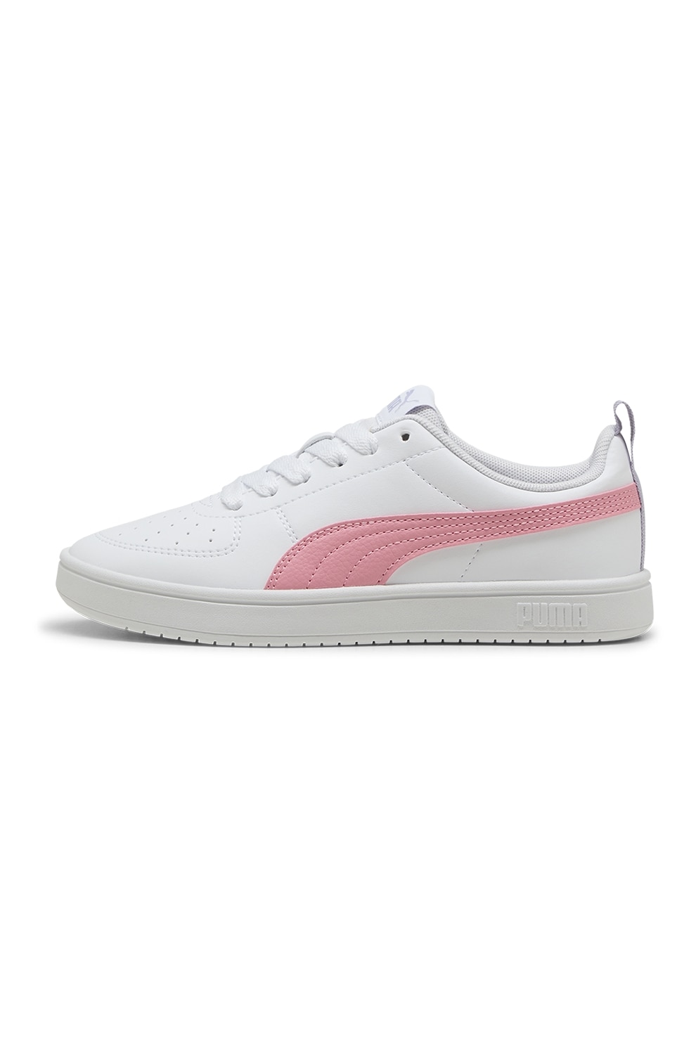 Puma, Pantofi sport Rickie low-cut din piele ecologica cu perforatii, Alb, Lila, Roz, 38 EU
