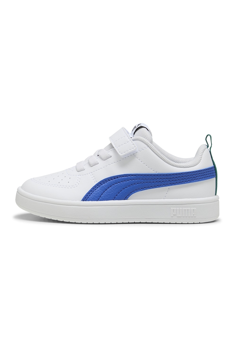 Puma, Pantofi sport Rickie AC+ de piele ecologica cu inchidere velcro, Alb, Verde, Albastru, 34.5 EU