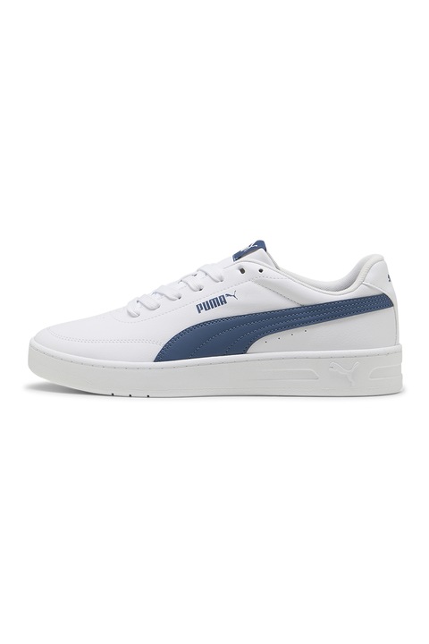 Puma, Pantofi sport Court Classic Clean de piele ecologica cu brant cu amortizare, Alb/Albastru inchis