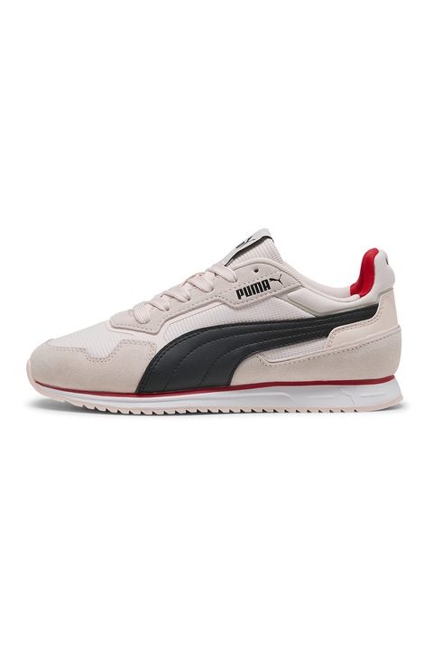 Puma, Pantofi sport Softride St Miler cu garnituri de piele intoarsa, Alb/Negru/Roz pastel