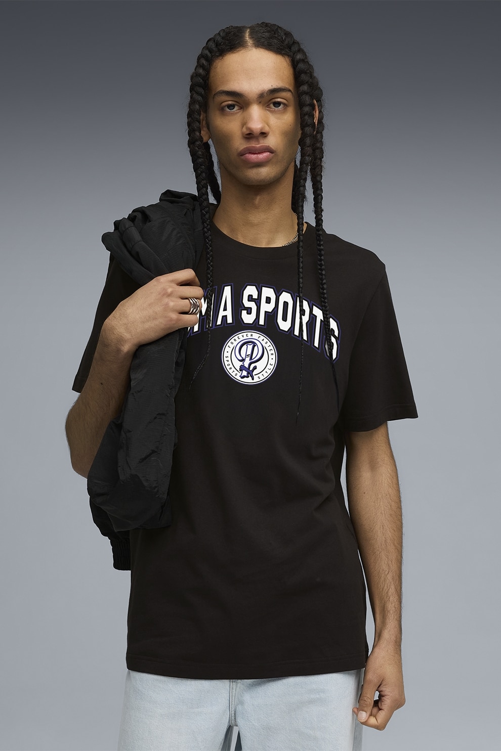 Puma, Tricou cu decolteu la baza gatului si imprimeu text, Negru, S