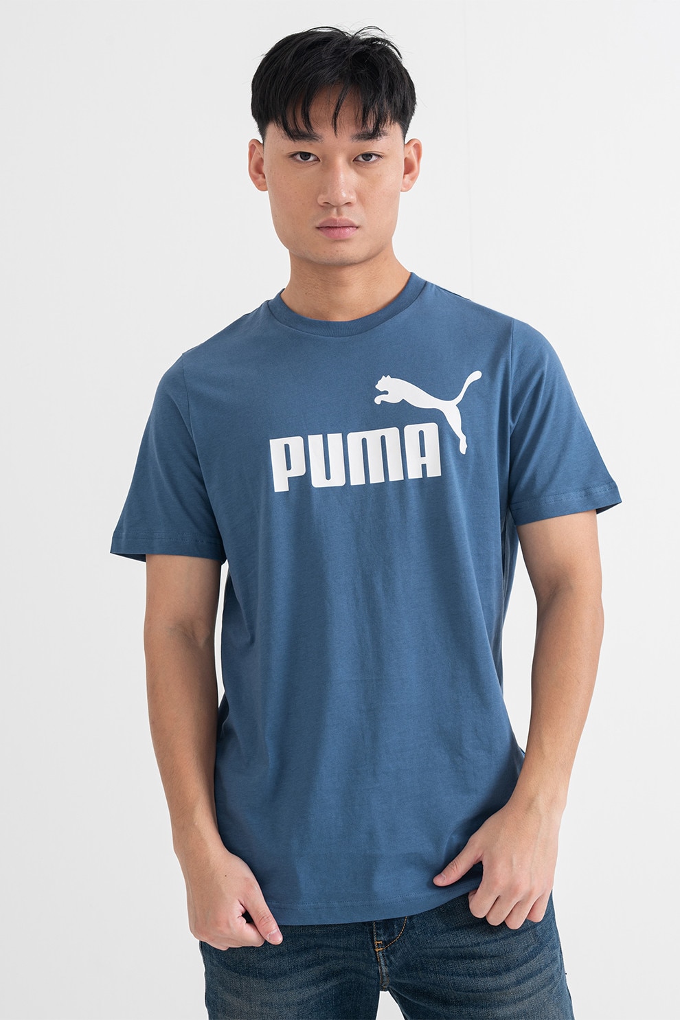 Puma, Tricou cu imprimeu logo ESS No. 1, Albastru prafuit, XL