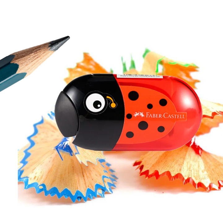 Ascutitoare, cu radiera, Ascutitoare de creioane cu doua orificii si o singura gaura, cu desene animate, pentru elevi, pentru schite, Rosu