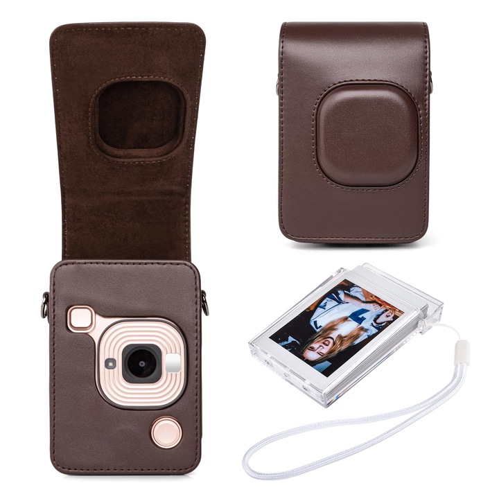Защитен калъф за Fujifilm Instax Mini LiPlay, със стойка за ясни снимки, кафяв