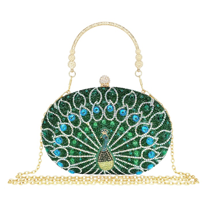 Вечерна чанта с кристали, MWAOWM, уникален дизайн, многоцветна, 21x16x7.5см