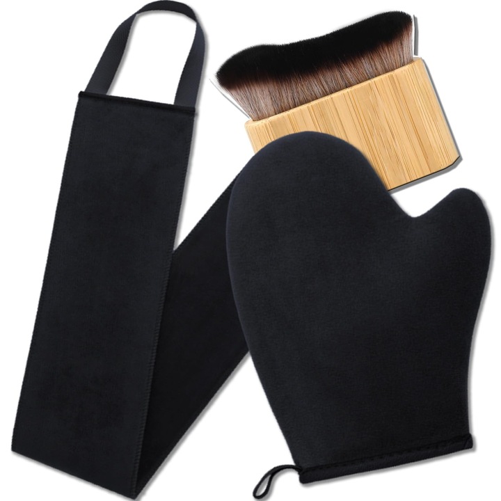 Комплект ръкавици за автобронзант 3 в 1 MWAOWM, апликатор за гръб, кабуки четка, кадифен материал, многократна употреба